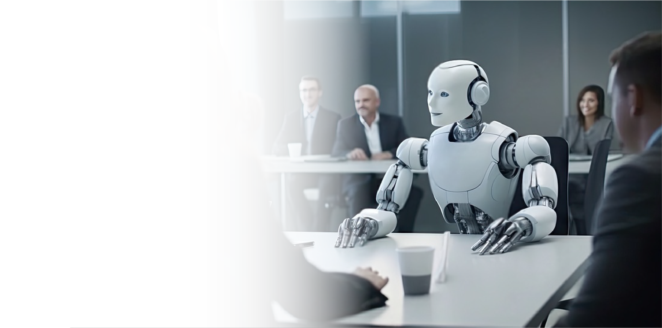 Humanoid robot joining a business meeting